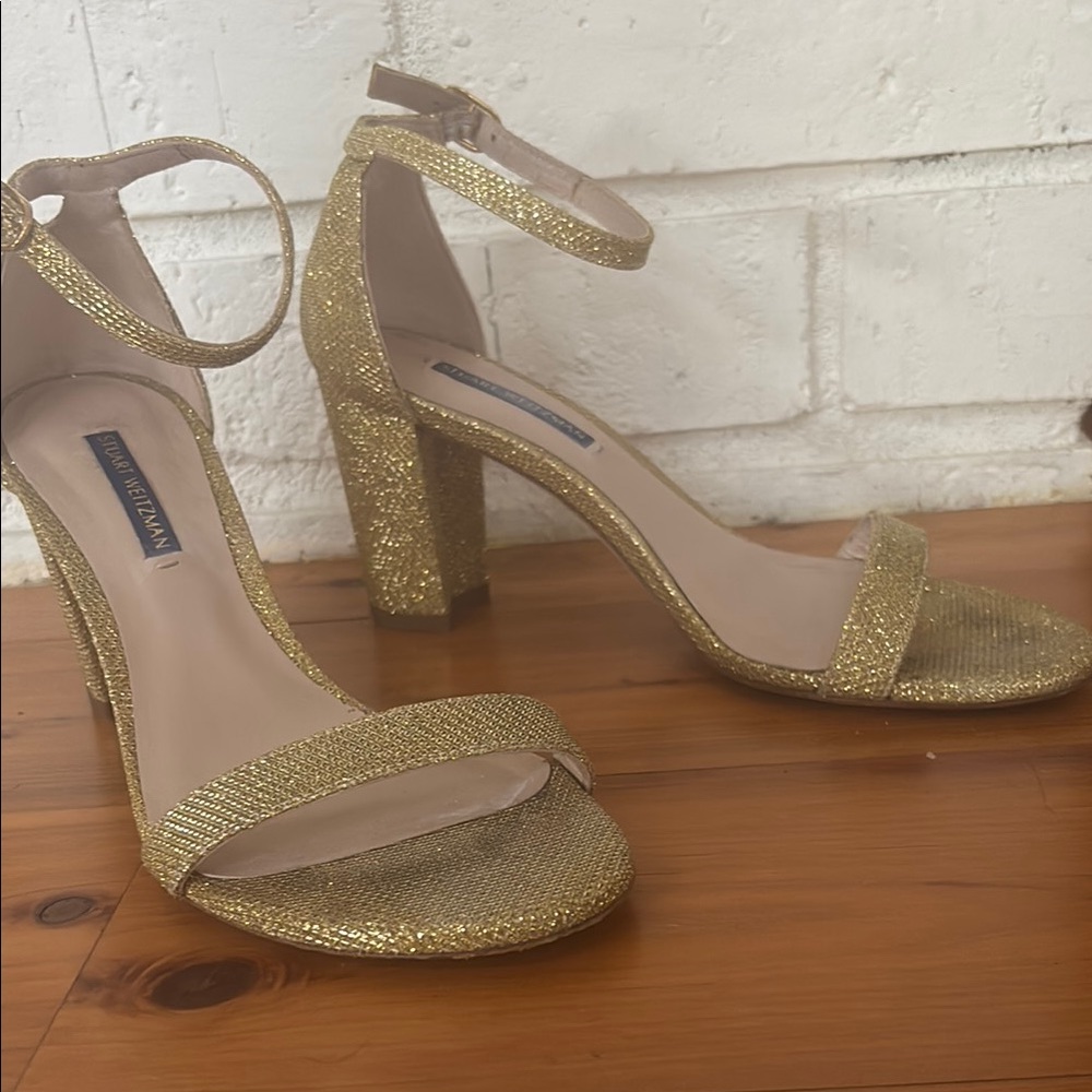 Stuart Weitzman Gold Glitter Vero Cuoio